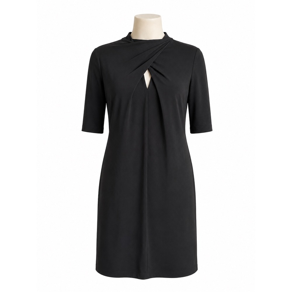 Nicole Miller Studio Black Keyhole Mock Neck Sheath Dress Size 12 Elbow‎ Sleeve